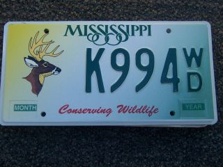 K 994 Wd = 1998 Base Mississippi Buck Deer License Plate Wildlife Conservation
