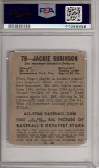 1948 Leaf JACKIE ROBINSON Rookie 79 PSA Graded 1.  5 FR,  