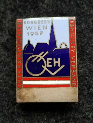 Congress Of International Ice Hockey Federation Pin Badge Vienna 1957