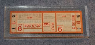 1945 Wrigley Field World Series Ticket Enclosed In Plexiglass