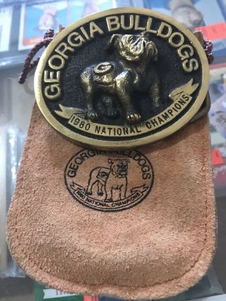 Georgia Bulldogs Brass Buckle 1980 National Champions Solid Brass Serial Ly5154