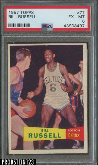 1957 Topps Basketball 77 Bill Russell Celtics Rc Rookie Hof Psa 6 " Hot Card "