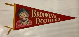 1950s Brooklyn Dodgers Felt Pennant Bum Clown Red White 29”