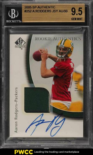 2005 Sp Authentic Aaron Rodgers Rookie Rc Auto Patch /99 252 Bgs 9.  5 Gem (pwcc)