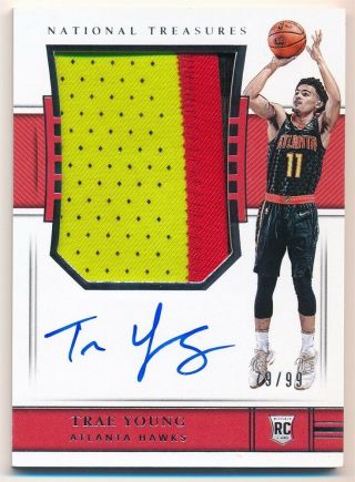 Trae Young 2018/19 National Treasures Rc Autograph 3 Color Patch Auto Sp 79/99