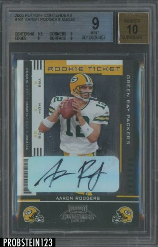 2005 Playoff Contenders Rookie Ticket Aaron Rodgers Packers Rc Auto /530 Bgs 9