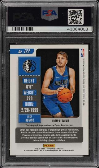 2018 - 19 Panini Contenders Rookie Ticket Luka Doncic RC AUTO PSA 10/10 GEM 2