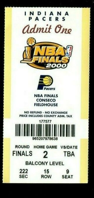 2000 Nba Finals Ticket Game 4 Pacers La Lakers Kobe Bryant Shaq O’neal Miller