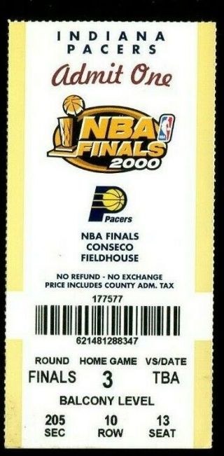 2000 Nba Finals Ticket Game 5 Pacers La Lakers Kobe Bryant Shaq O’neal Miller