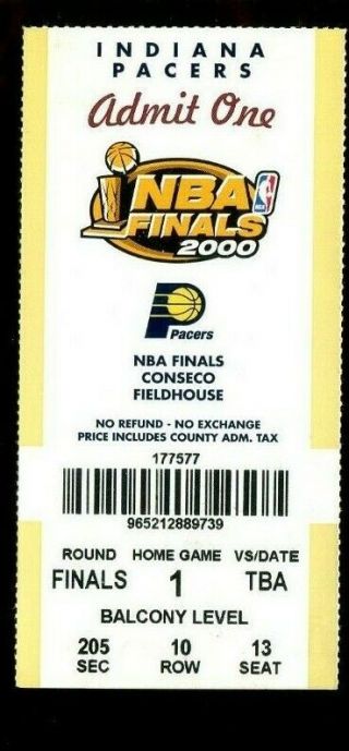 2000 Nba Finals Ticket Game 3 Pacers La Lakers Kobe Bryant Shaq O’neal Miller