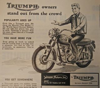 Triumph Print Ad Flyer Owners Stand Out Crowd Motorcycle Send For 1960s Vintage