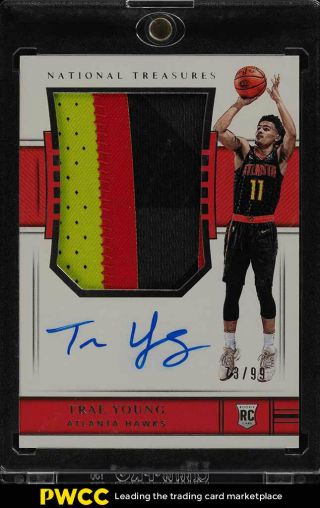 2018 National Treasures Trae Young Rookie Rc Auto 4 - Clr Patch /99 103 (pwcc)