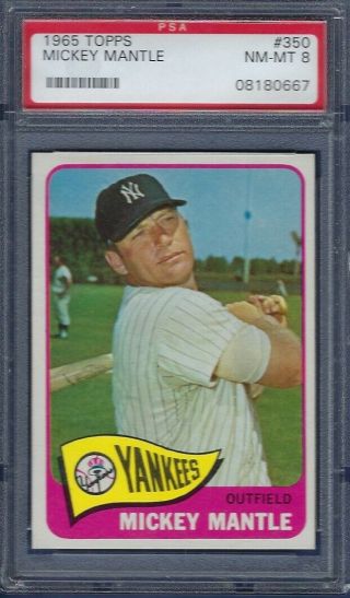 1965 Topps No.  350 Mickey Mantle Psa 8 Nrmt/mt Well Centered