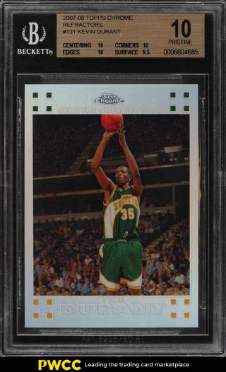 2007 Topps Chrome Refractor Kevin Durant Rookie Rc /1499 131 Bgs 10 (pwcc)