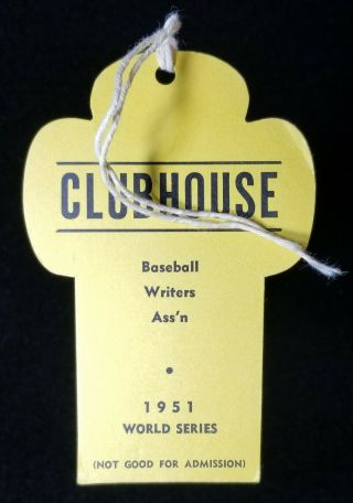 1951 York Yankees World Series Clubhouse Press Pass Mickey Mantle Rookie Yr.