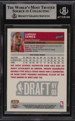 2003 Topps Chrome Refractor LeBron James ROOKIE RC 111 BGS 9 (PWCC) 2
