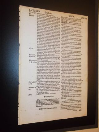 1549 - Tyndale Bible - Leaf - Sm Folio - Bl.  Letter - Psalms 10 - 13 - 12:7 - Pure Bible - Rare