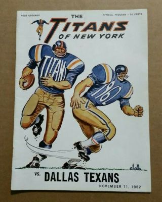 York Titans Vs Dallas Texans,  Football Program,  Nov.  11,  1962