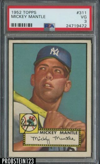 1952 Topps 311 Mickey Mantle Yankees Rc Hof High Psa 3 Fantastic Centering