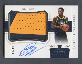 2017 - 18 National Treasures Donovan Mitchell Jazz Rpa Rc Rookie Patch Auto /49