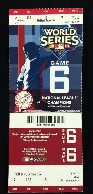 2009 World Series Game 6 Full Ticket Ny Yankees Clinch