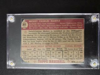 1952 Topps Mickey Mantle 311 Rookie Card 3