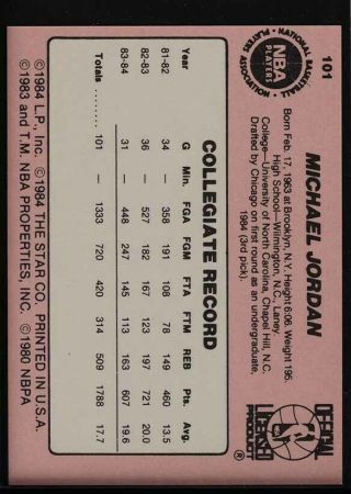 1984 - 85 Star Basketball Michael Jordan ROOKIE RC 101 (PWCC) 2