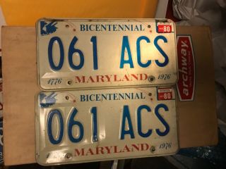 1976 Bicentennial Maryland License Plates 061 Acs Matching Pair