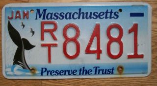 Single Massachusetts License Plate - Rt8481 - Preserve The Trust - Whale Tail