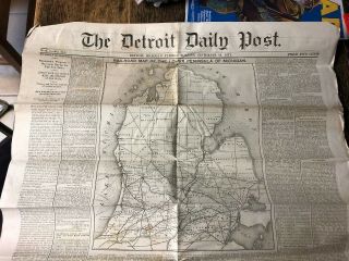 1871 Detroit Post Newspaper Railroad Map Of Lower Peninsula Of Michigan