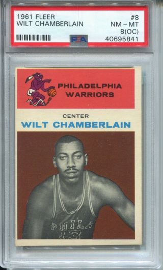 1961 Fleer Basketball 8 Wilt Chamberlain Rookie Card Rc Psa Nm - Mt 8 (oc)