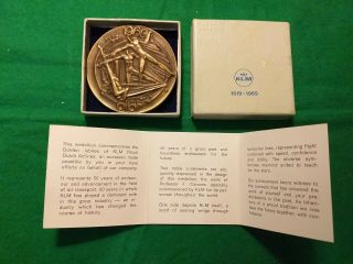 Klm Royal Airlines Bronze Medal - 50th Anniversary - 1919 - 1969 - Boxed