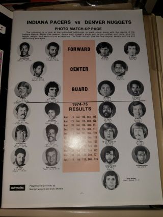 1975 Indiana Pacers vs Denver Nuggets ABA Playoff program Indianapolis IN 2