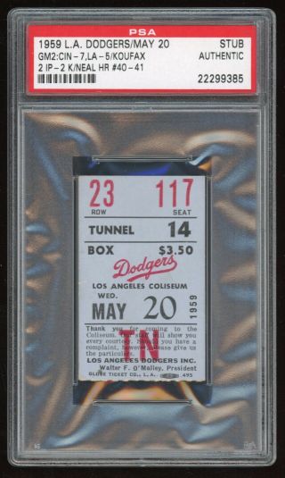 Duke Snider Hr 335 Home Run May 20 1959 5/20/59 Dodgers Reds Ticket Stub Dh