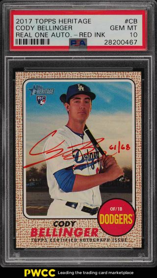 2017 Topps Heritage Real One Red Ink Cody Bellinger Rookie Auto /68 Psa 10 (pwcc)
