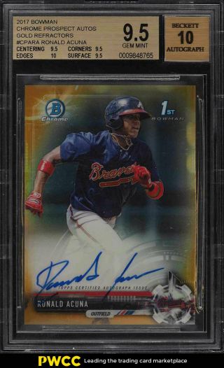 2017 Bowman Chrome Gold Refractor Ronald Acuna Rookie Rc Auto /50 Bgs 9.  5 (pwcc)