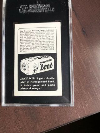 1947 Bond Bread JACKIE ROBINSON Portrait Rookie Card SGC 50 Perfect Centering 2