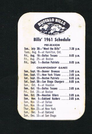 1961 Buffalo Bills Afl American Football League Pocket Schedule