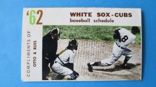 1962 Chicago Cubs White Sox Baseball Pocket Schedule Otto And Sons Barbershop