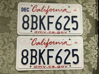 California License Plate Tag Pair - Set Lipstick 8bkf625 Collector Display Usa.