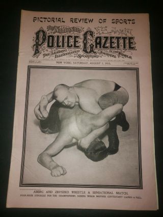 The National Police Gazette 8/7/1915 Aberg And Zbysko,  Eddie Collins Chicago