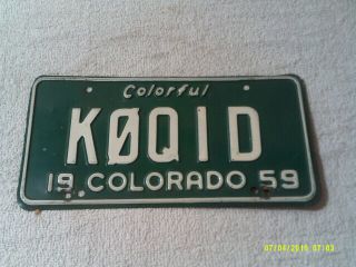 1959 Colorado Amateur Ham Radio Operator License Plate " K0qid " Co Opr