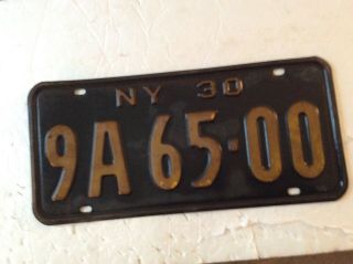 Good Vintage 1930 York State License Plate (9a 65 - 00) Ny 30