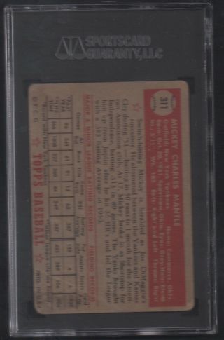 1952 Topps 311 - Mickey Mantle RC SGC 2 HIGH SERIES 3