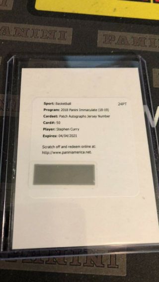 Stephen Curry 2018 - 19 Immaculate Patch Autographs Jersey Number Redemption