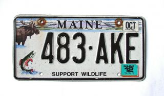Maine Support Wildlife License Plate Moose Salmon Fish 483 Ake