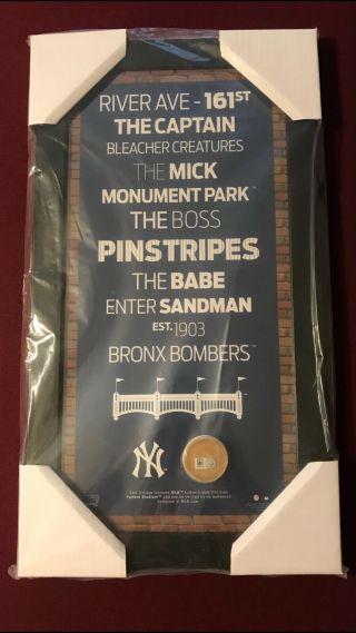 Steiner York Ny Yankees Subway Framed Sign With Game Dirt 9.  5x19 Inches