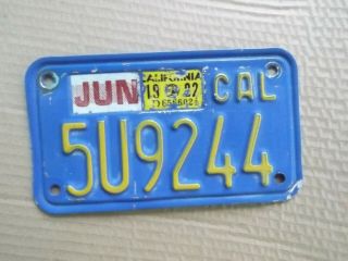 Vintage 1982 California Motorcycle License Plate Blue & Yellow