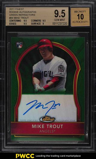 2011 Finest Green Refractor Mike Trout Rookie Rc Auto /199 Bgs 9.  5 Gem Mt (pwcc)