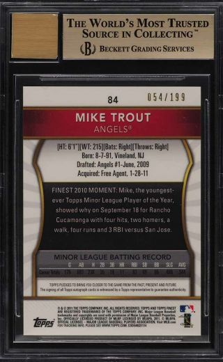 2011 Finest Green Refractor Mike Trout ROOKIE RC AUTO /199 BGS 9.  5 GEM MT (PWCC) 2